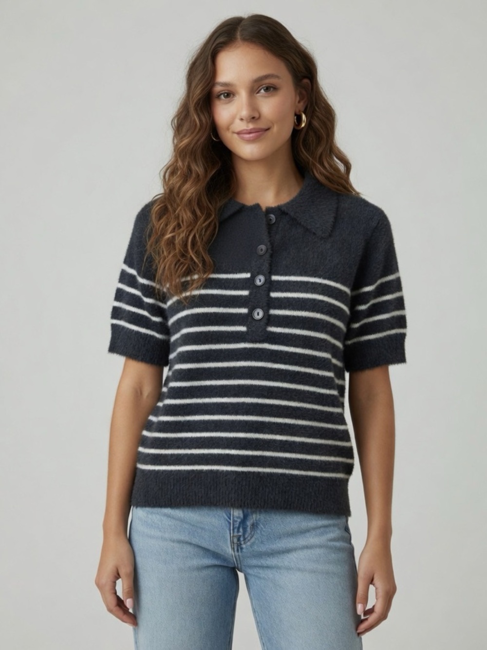 Black & White Striped Button Cardigan top sz s super soft